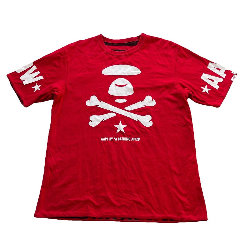 AAPE BY A BATHING APE Bape X-Bone Moonface Reversible Tee Short Sleeve Red Sz M